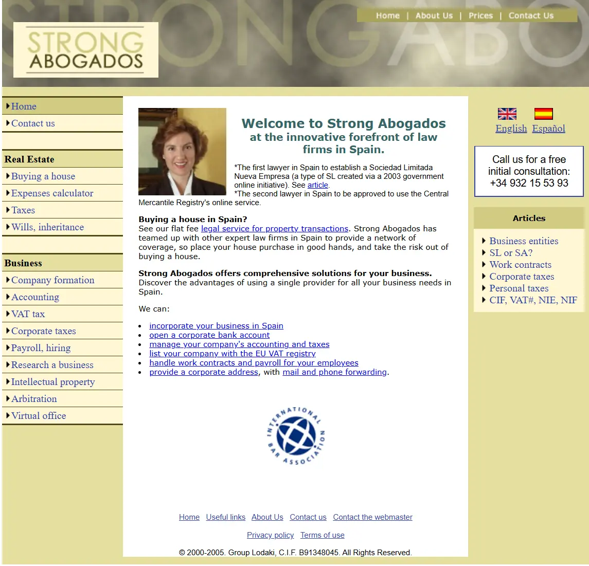 Strong Abogados website screenshot from 2005