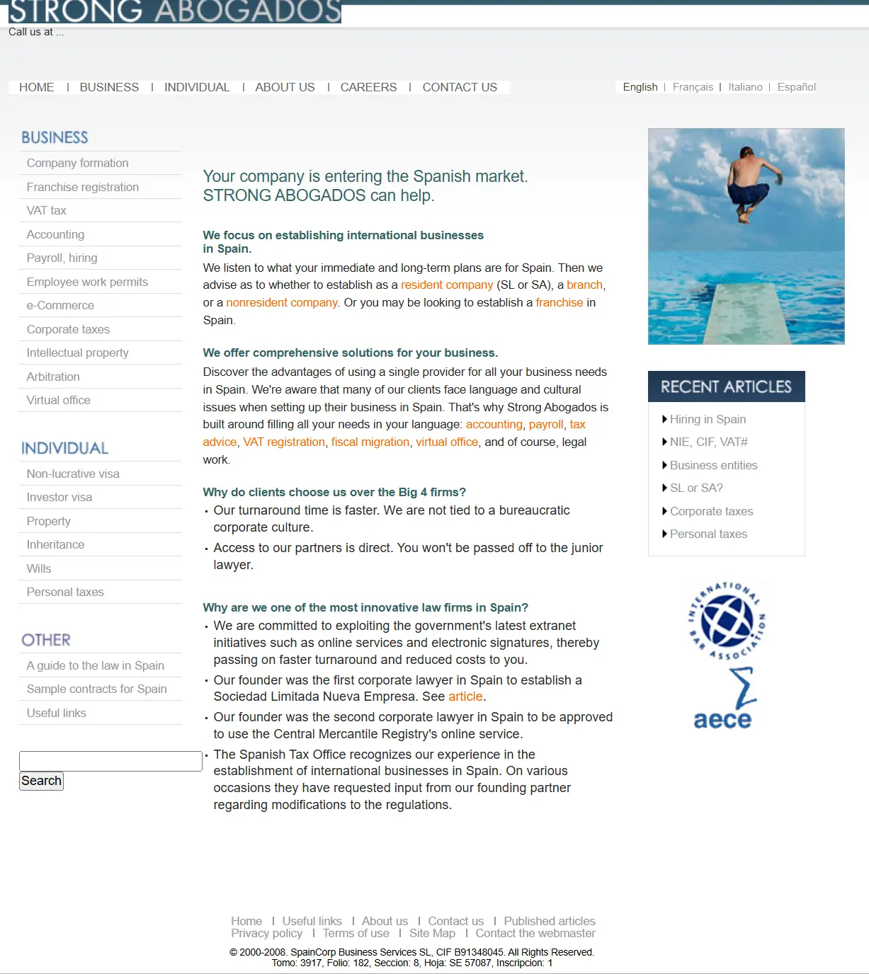 Strong Abogados website screenshot from 2008